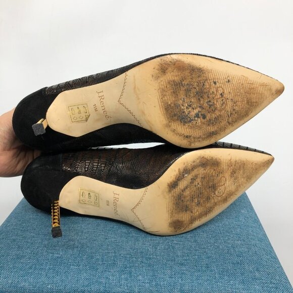 J. Renee leather & suede - Adan black & brown gold heeled pointed pumps size 11M - Picture 5 of 16